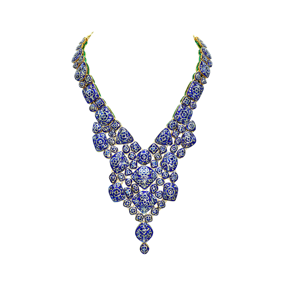 V-Shaped Polki Set with Cascading Uncut Diamonds